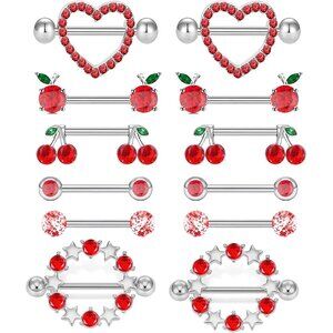 14G INNINipple Rings for Women 316L Stainless Steel Heart Cherry,Star Butterfly